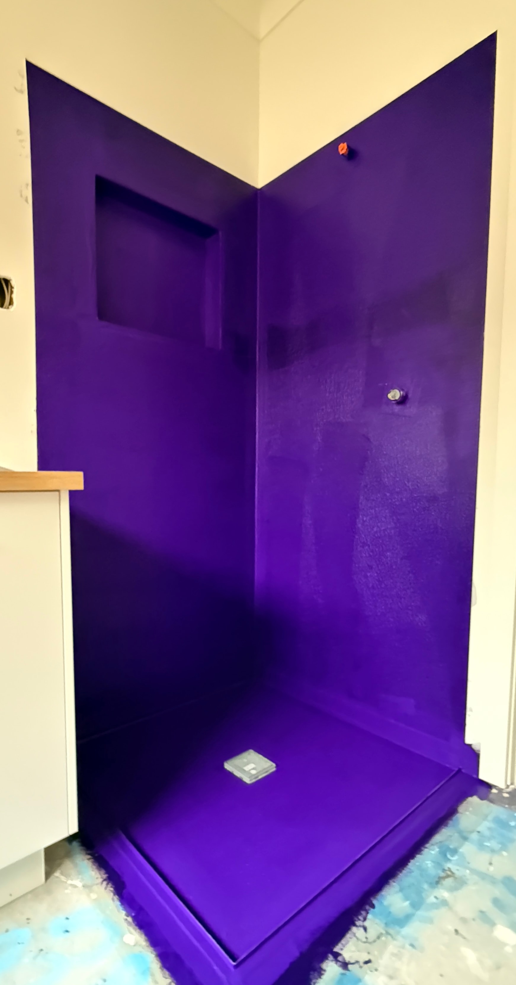 Purple waterproofing membrane in shower enclosure — Cranbourne