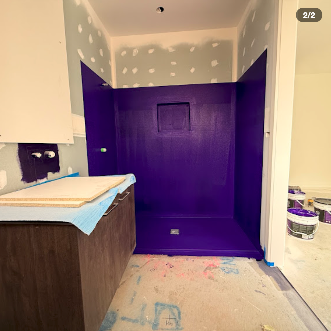 Full shower enclosure waterproofed with purple membrane including niche and floor — Dandenong by Casey Quality Coatings